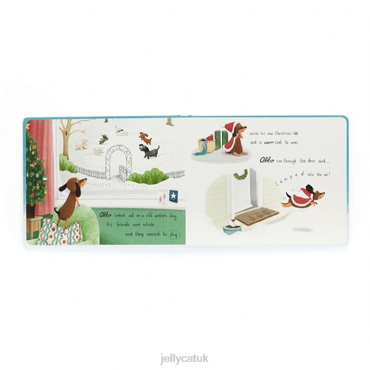 Jellycat Book V248Z305 Otto\s Snowy Christmas Book  Winter Warmer Otto Sausage Dog Brown