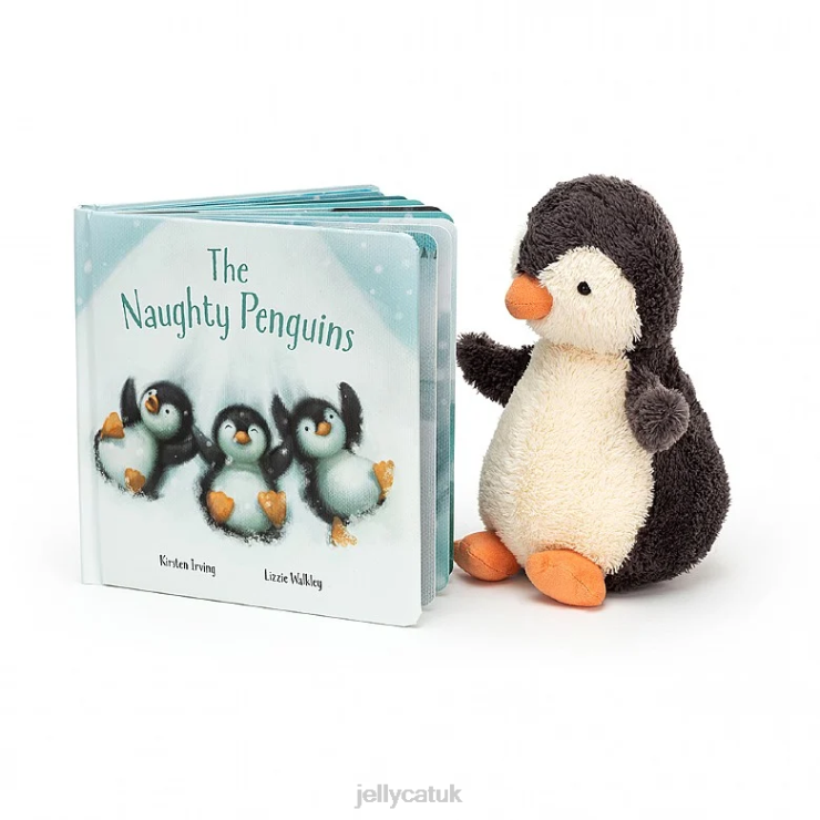 Jellycat Book V248Z649 The Naughty Penguins Book and Peanut Penguin Grey