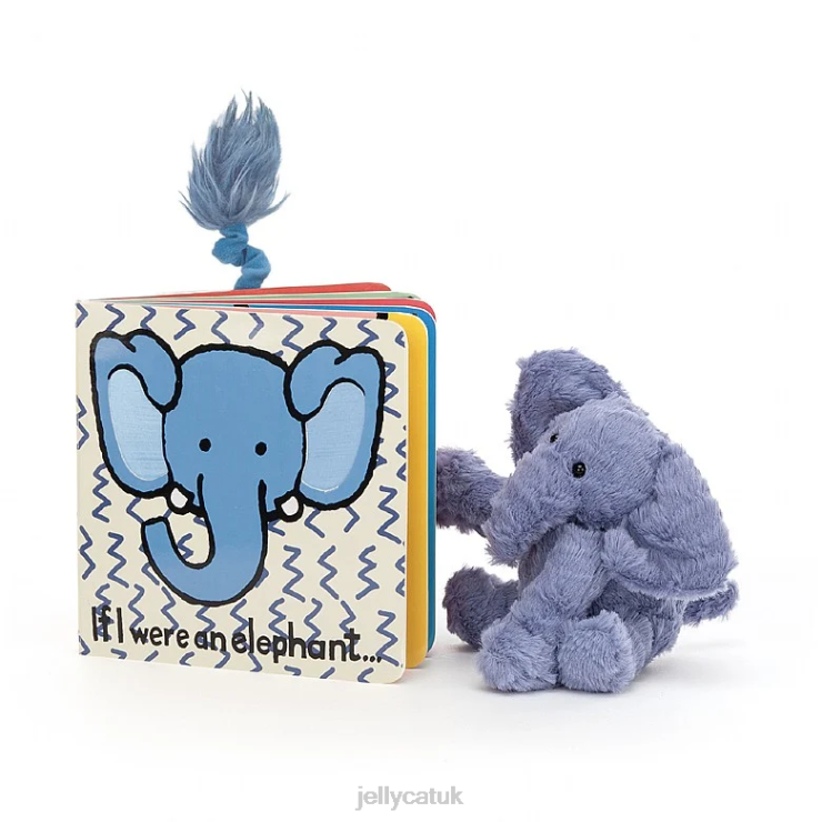 Jellycat Book V248Z745 If I Were An Elephant Book and Fuddlewuddle Elephant Blue