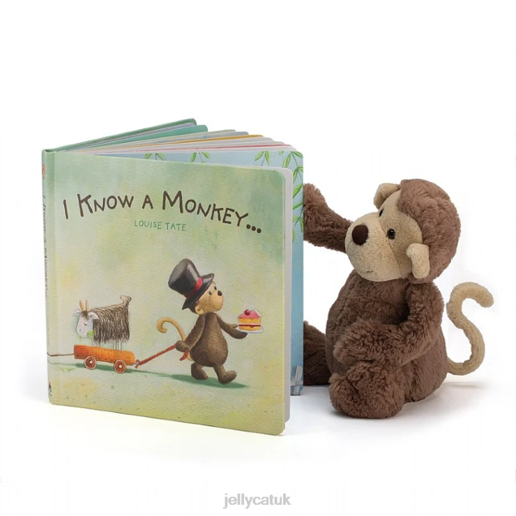 Jellycat Book V248Z746 I Know A Monkey Book and Bashful Monkey Brown