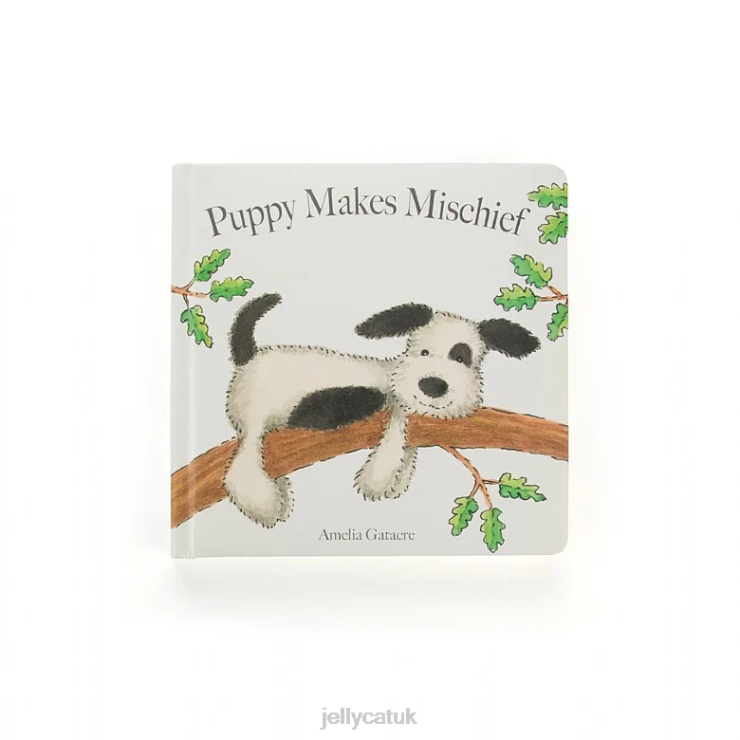 Jellycat Book V248Z747 Puppy Makes Mischief Book and Bashful Puppy Black and White