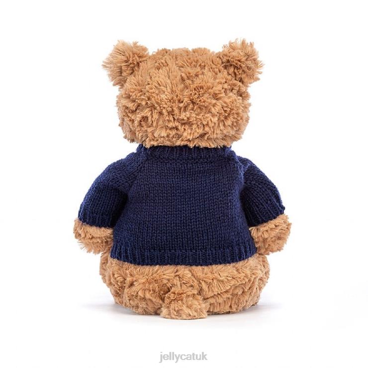 Jellycat Toy V248Z104 Bartholomew Bear with Personalised Navy Jumper Brown