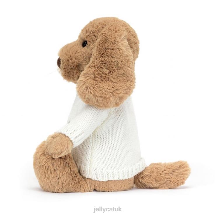 Jellycat Toy V248Z135 Bashful Toffee Puppy with Personalised Cream Jumper Beige