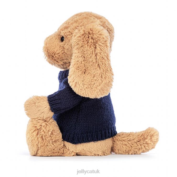 Jellycat Toy V248Z139 Bashful Toffee Puppy with Personalised Navy Jumper Beige