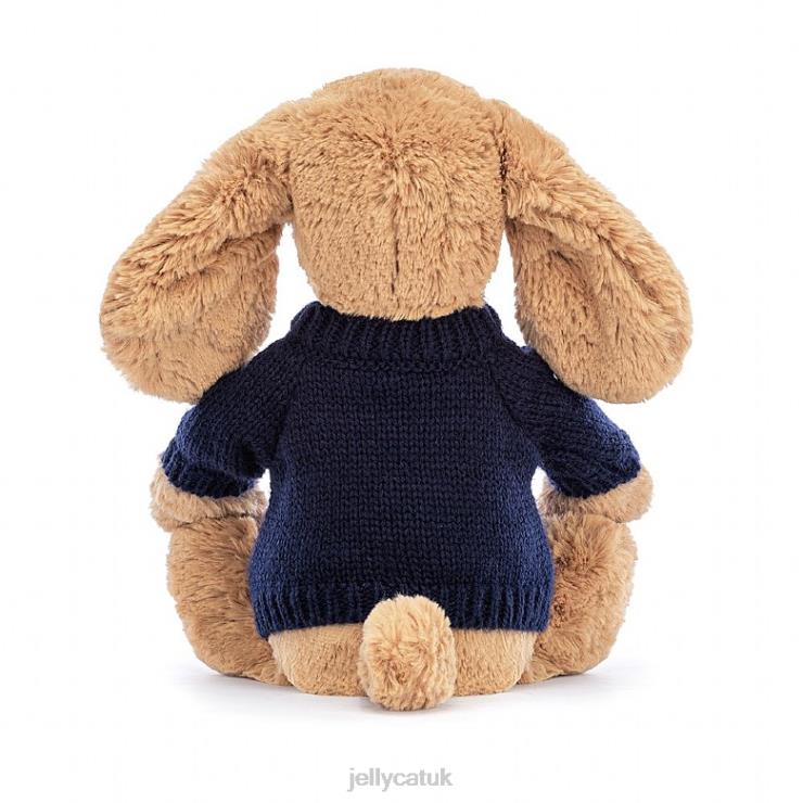 Jellycat Toy V248Z139 Bashful Toffee Puppy with Personalised Navy Jumper Beige