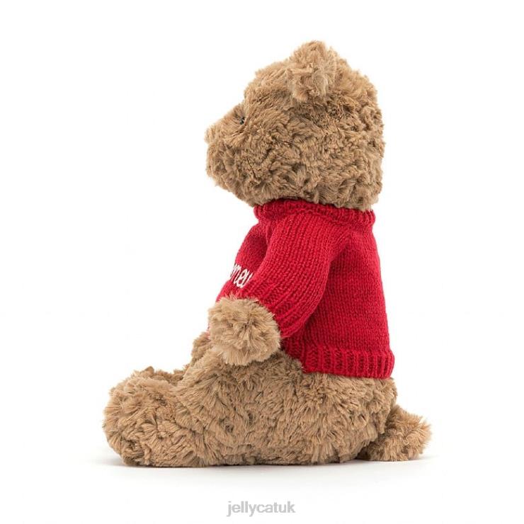 Jellycat Toy V248Z140 Bartholomew Bear with Personalised Red Jumper Brown