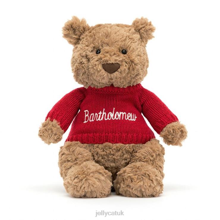 Jellycat Toy V248Z140 Bartholomew Bear with Personalised Red Jumper Brown