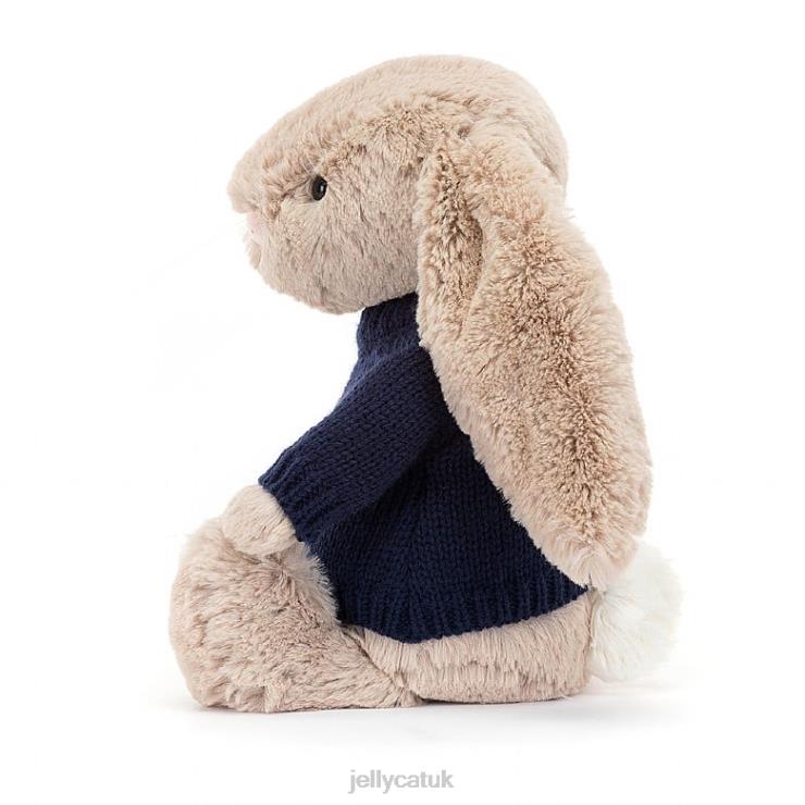 Jellycat Toy V248Z147 Bashful Bunny with Personalised Navy Jumper Beige