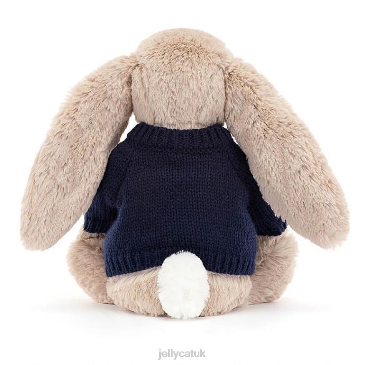 Jellycat Toy V248Z147 Bashful Bunny with Personalised Navy Jumper Beige