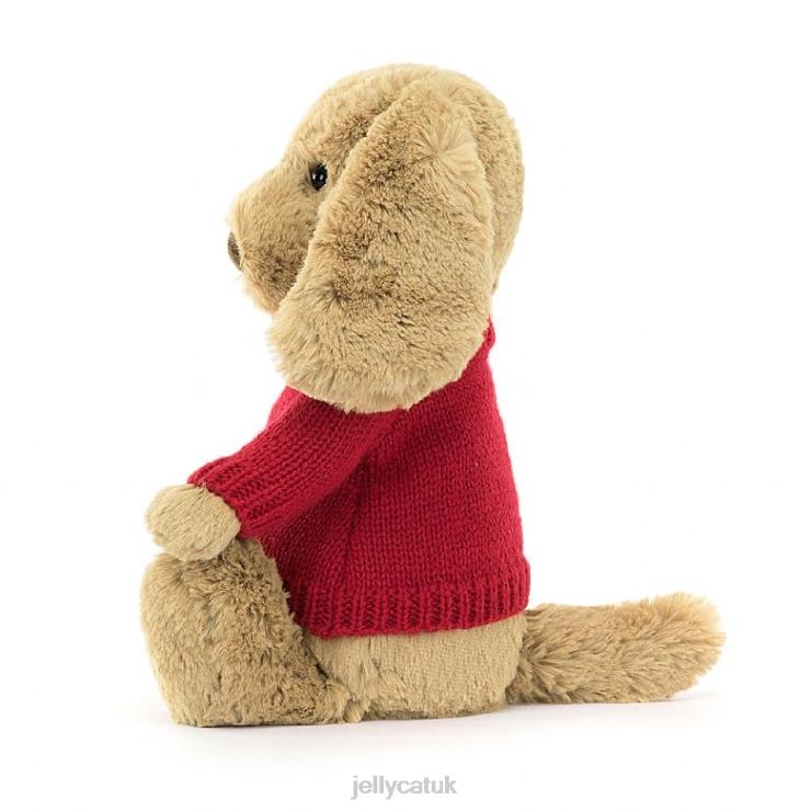 Jellycat Toy V248Z158 Bashful Toffee Puppy with Personalised Red Jumper Beige