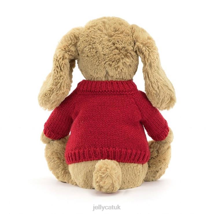 Jellycat Toy V248Z158 Bashful Toffee Puppy with Personalised Red Jumper Beige