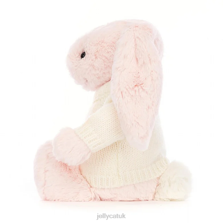 Jellycat Toy V248Z159 Bashful Pink Bunny with Personalised Cream Jumper Baby Pink