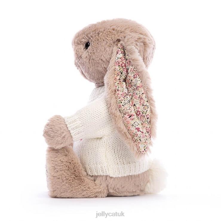 Jellycat Toy V248Z160 Blossom Bea Bunny with Personalised Cream Jumper Beige