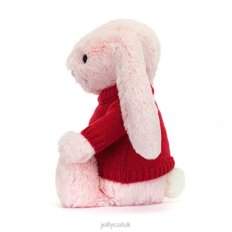 Jellycat Toy V248Z172 Bashful Pink Bunny with Personalised Red Jumper Baby Pink