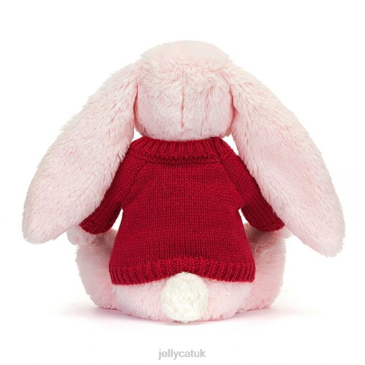 Jellycat Toy V248Z172 Bashful Pink Bunny with Personalised Red Jumper Baby Pink