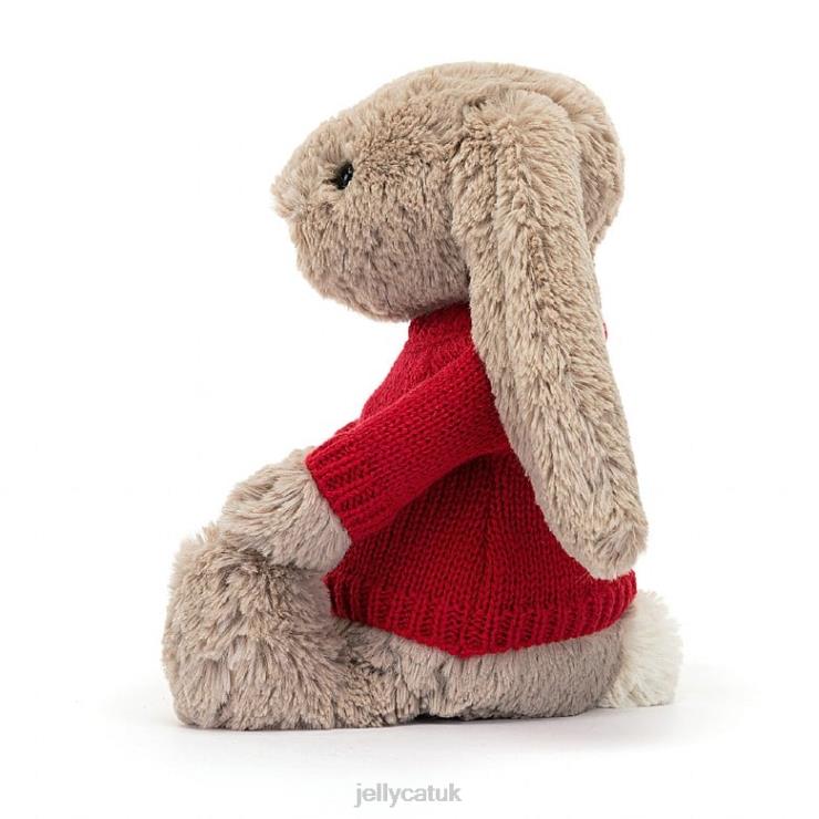 Jellycat Toy V248Z178 Bashful Bunny with Personalised Red Jumper Beige