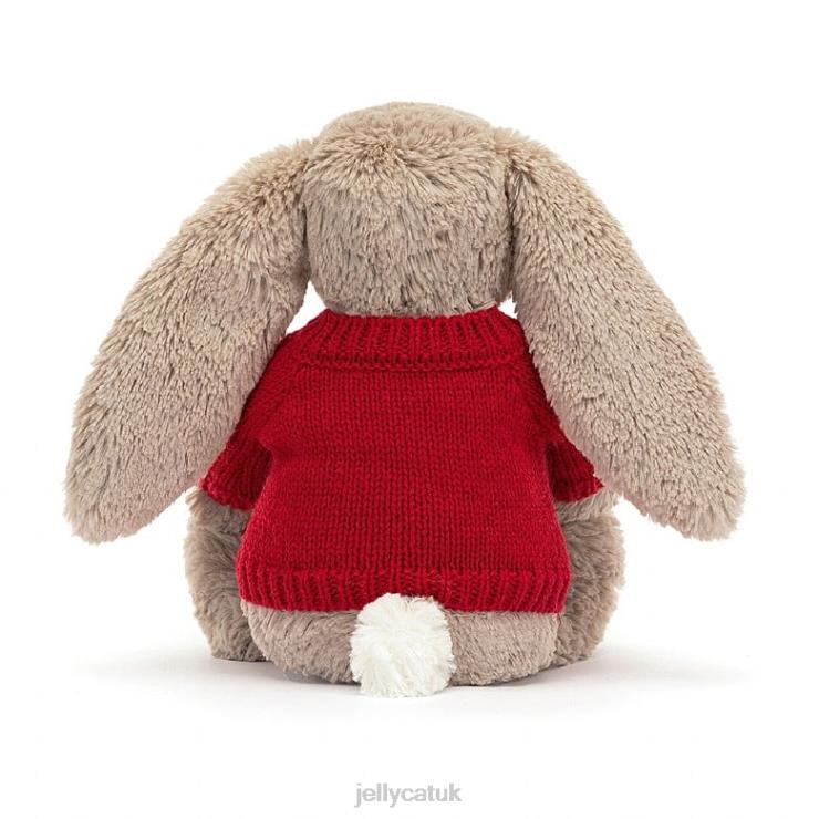 Jellycat Toy V248Z178 Bashful Bunny with Personalised Red Jumper Beige