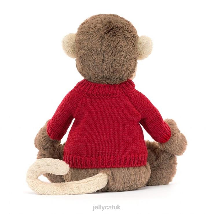 Jellycat Toy V248Z189 Bashful Monkey with Personalised Red Jumper Brown