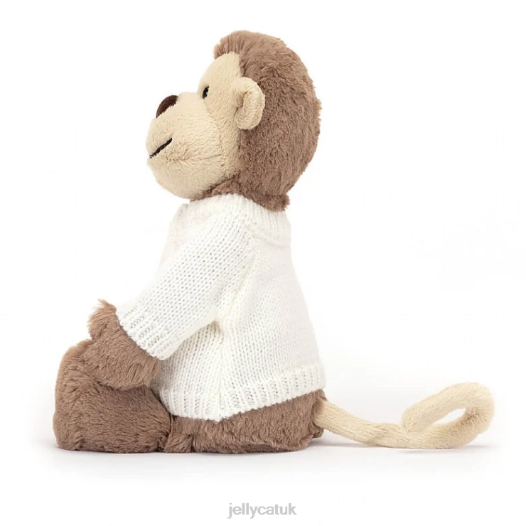 Jellycat Toy V248Z191 Bashful Monkey with Personalised Cream Jumper Brown