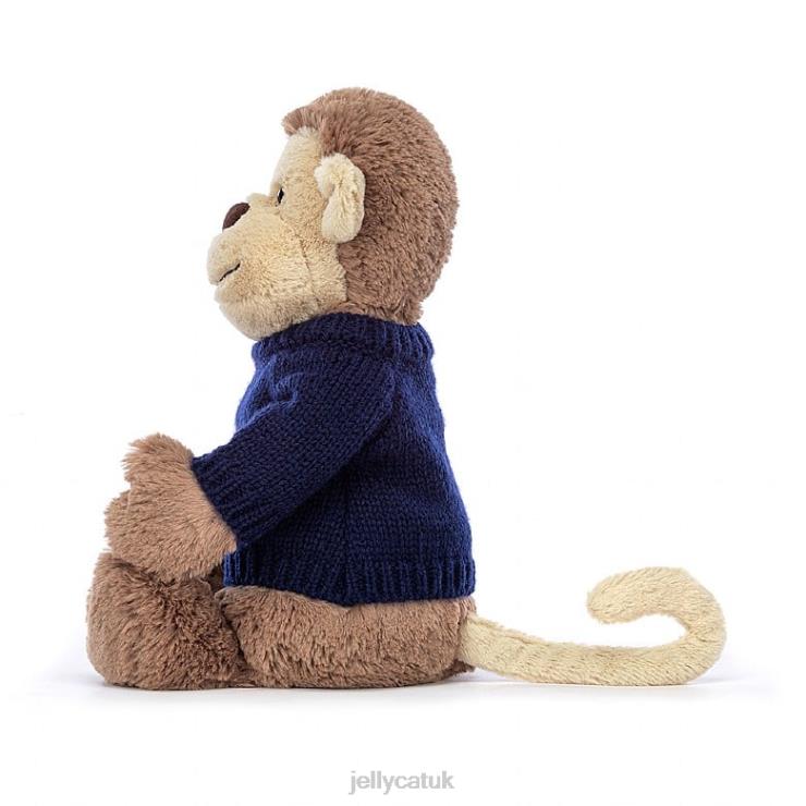 Jellycat Toy V248Z192 Bashful Monkey with Personalised Navy Jumper Brown