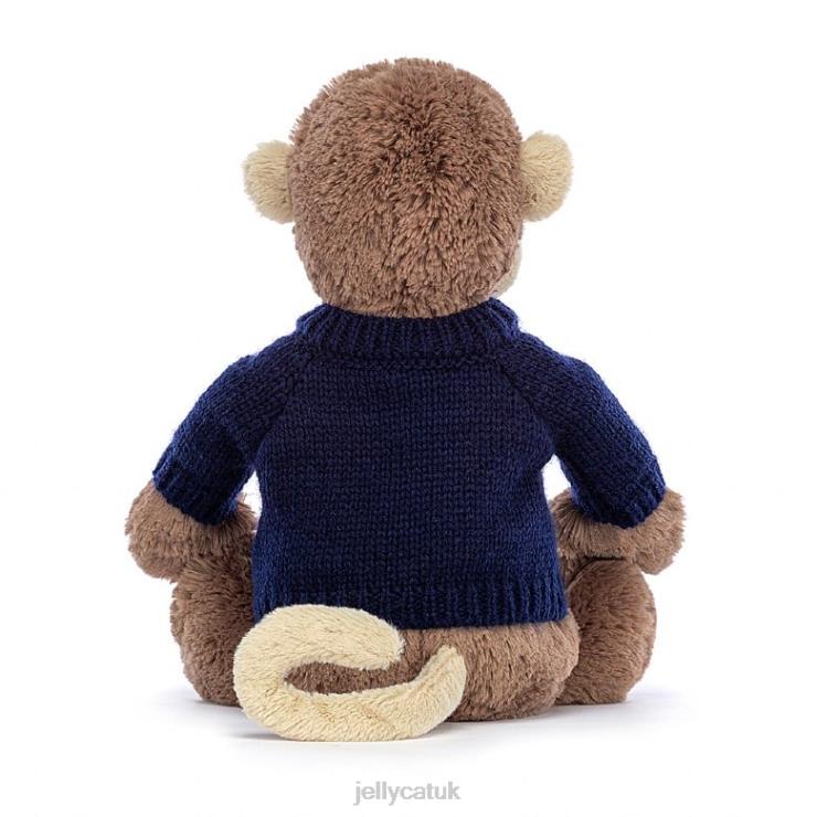 Jellycat Toy V248Z192 Bashful Monkey with Personalised Navy Jumper Brown