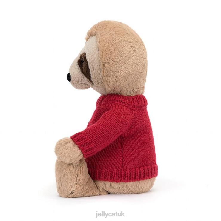 Jellycat Toy V248Z205 Bashful Sloth with Personalised Red Jumper Tan