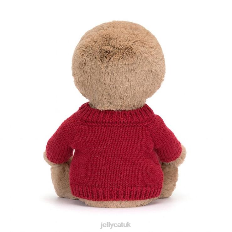 Jellycat Toy V248Z205 Bashful Sloth with Personalised Red Jumper Tan