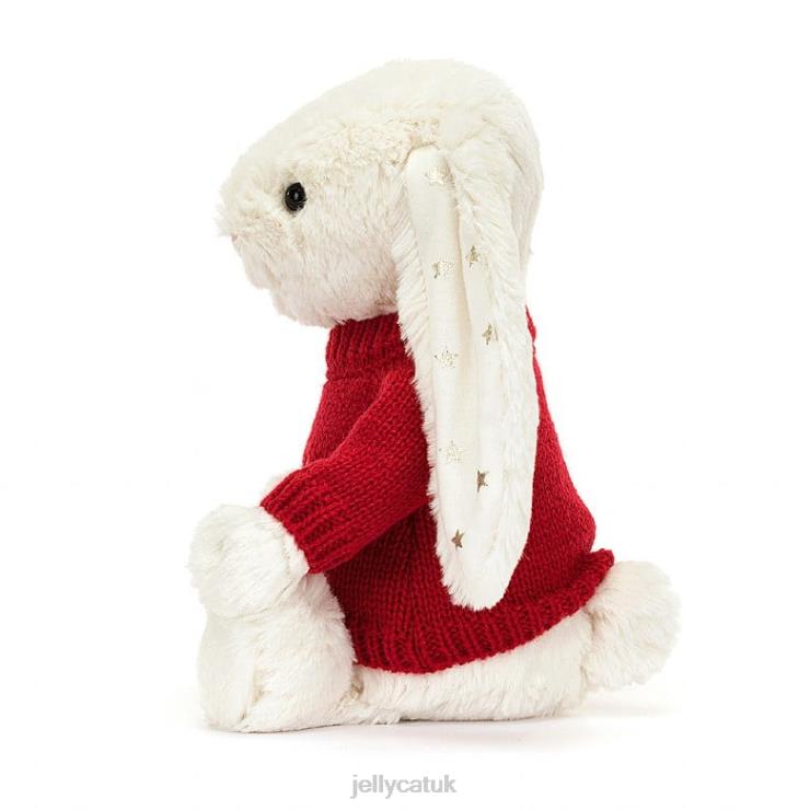 Jellycat Toy V248Z213 Bashful Twinkle Bunny with Personalised Red Jumper Cream