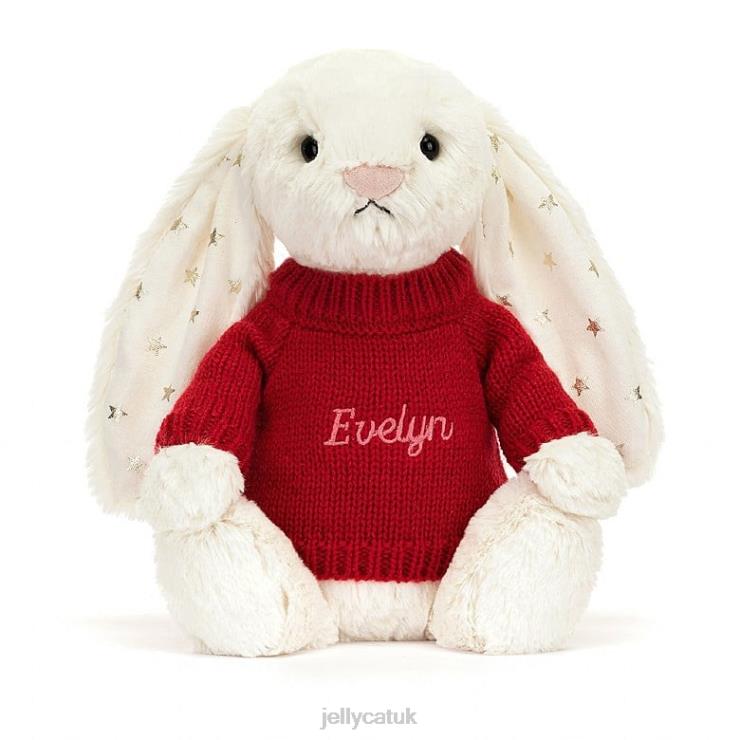 Jellycat Toy V248Z213 Bashful Twinkle Bunny with Personalised Red Jumper Cream