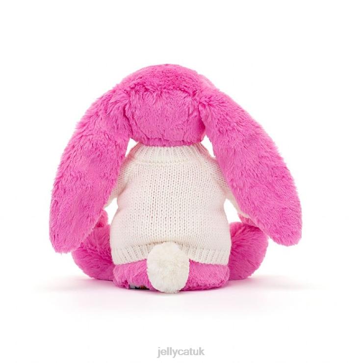 Jellycat Toy V248Z216 Bashful Bunny with Personalised Cream Jumper Hot Pink