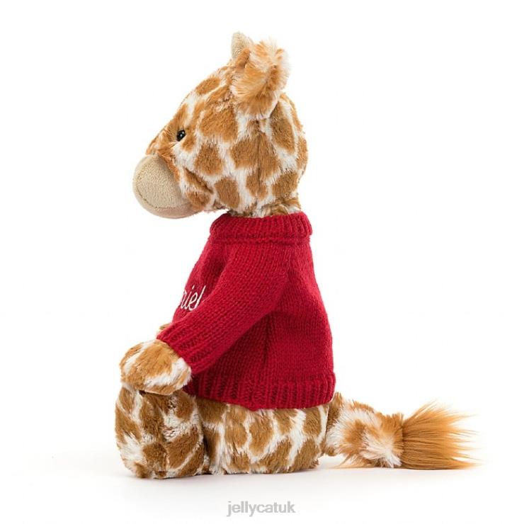 Jellycat Toy V248Z224 Bashful Giraffe with Personalised Red Jumper Orange