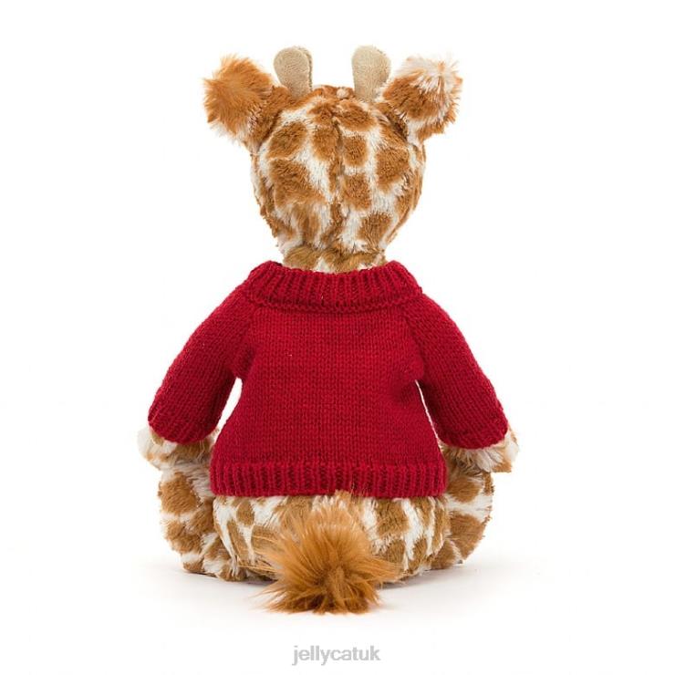 Jellycat Toy V248Z224 Bashful Giraffe with Personalised Red Jumper Orange