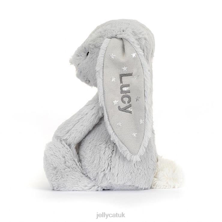 Jellycat Toy V248Z236 Personalised Bashful Shimmer Bunny Medium Grey