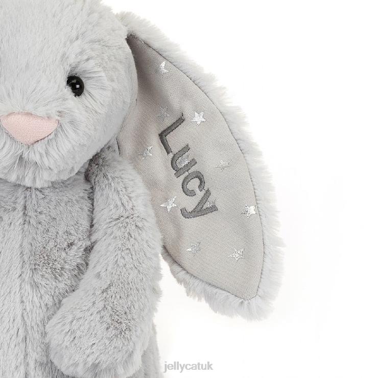 Jellycat Toy V248Z236 Personalised Bashful Shimmer Bunny Medium Grey