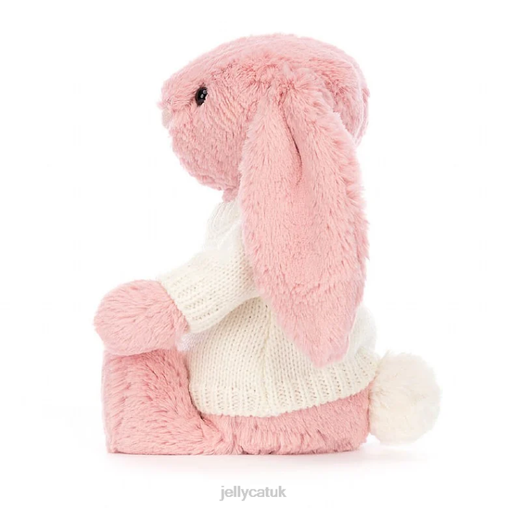 Jellycat Toy V248Z243 Bashful Petal Bunny with Personalised Cream Jumper Sorbet Pink