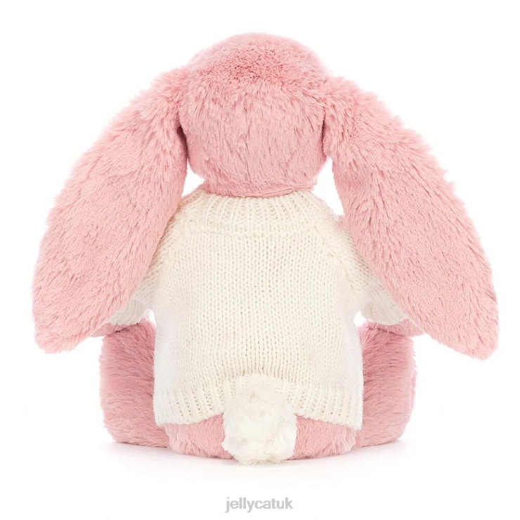 Jellycat Toy V248Z243 Bashful Petal Bunny with Personalised Cream Jumper Sorbet Pink