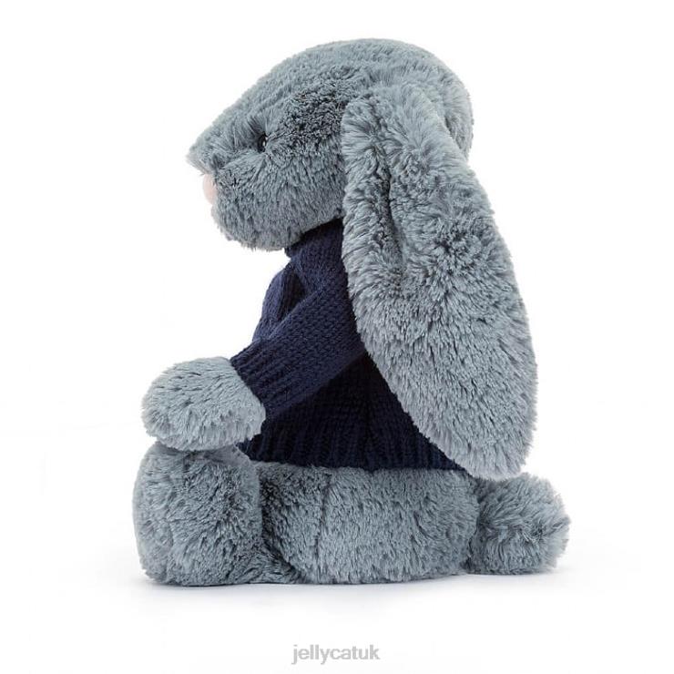 Jellycat Toy V248Z244 Bashful Dusky Bunny with Personalised Navy Jumper Blue