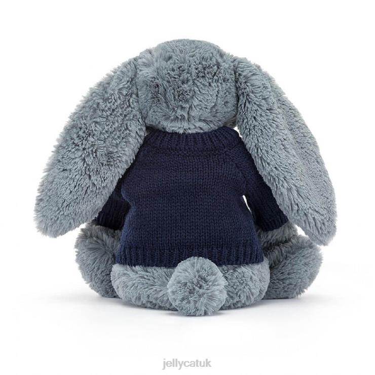 Jellycat Toy V248Z244 Bashful Dusky Bunny with Personalised Navy Jumper Blue