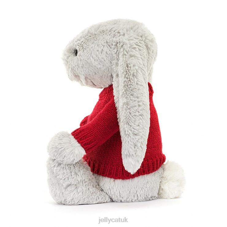 Jellycat Toy V248Z245 Bashful Bunny with Personalised Red Jumper Silver