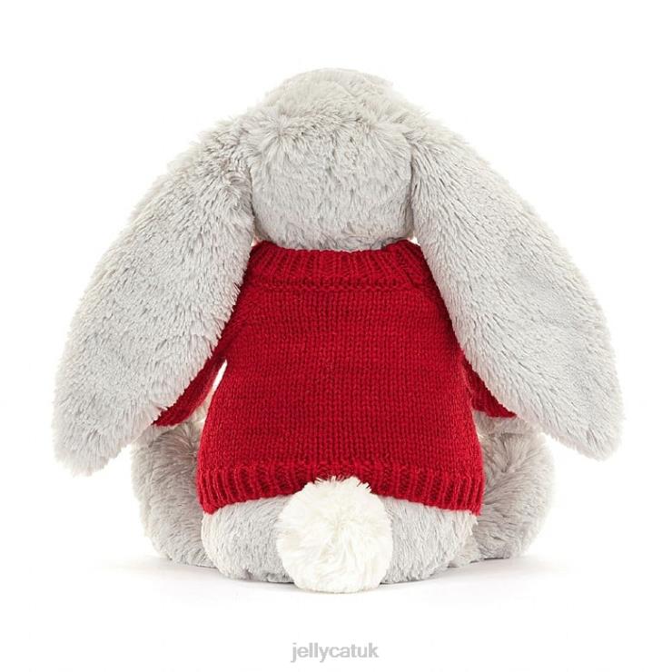 Jellycat Toy V248Z245 Bashful Bunny with Personalised Red Jumper Silver