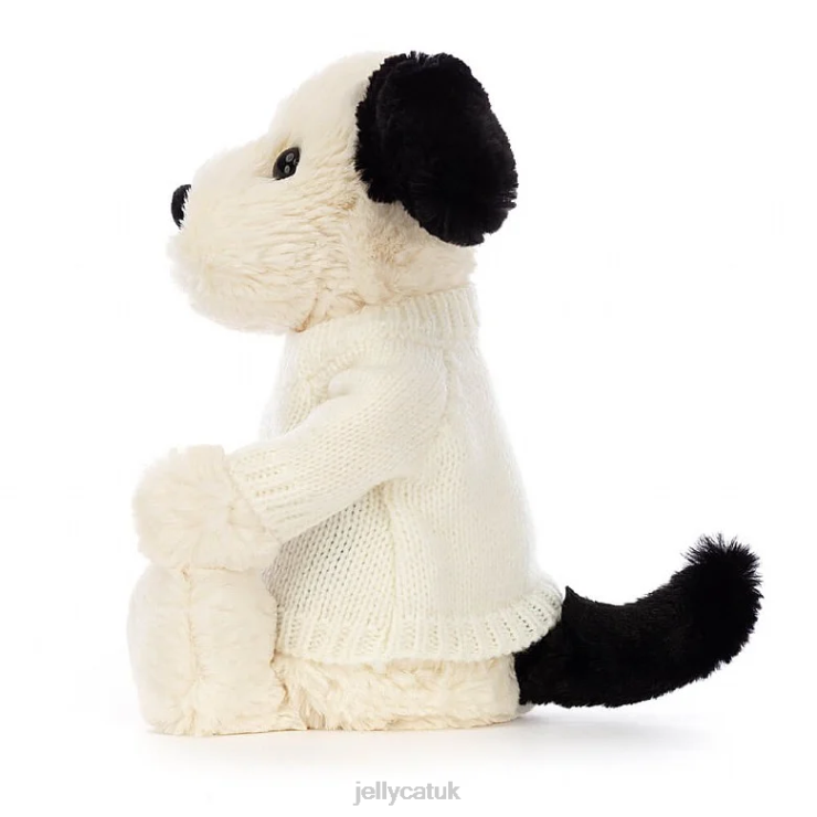 Jellycat Toy V248Z256 Bashful Black  Cream Puppy with Personalised Cream Jumper Black and White