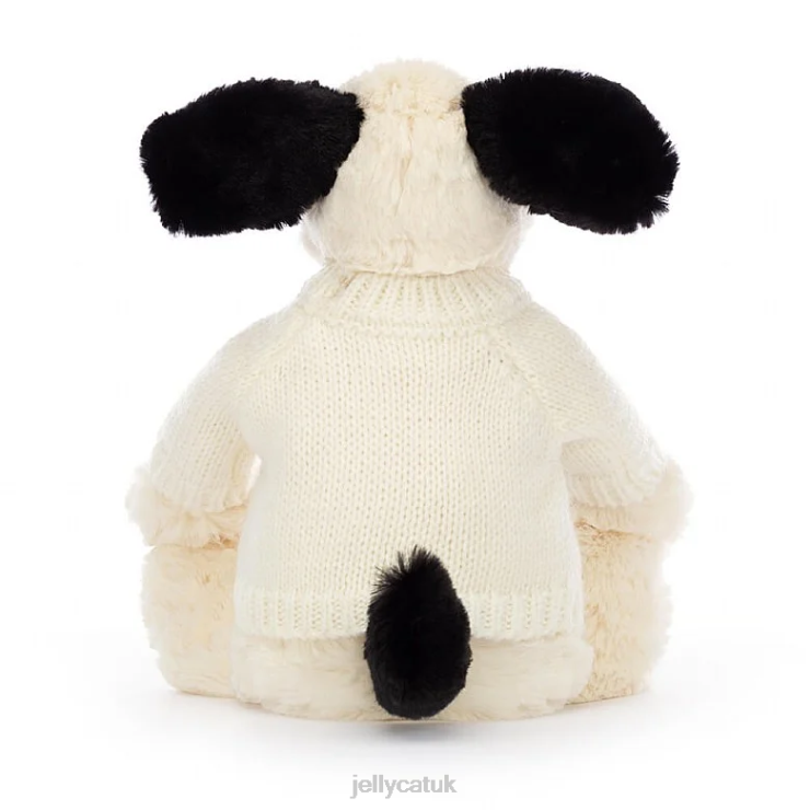 Jellycat Toy V248Z256 Bashful Black  Cream Puppy with Personalised Cream Jumper Black and White