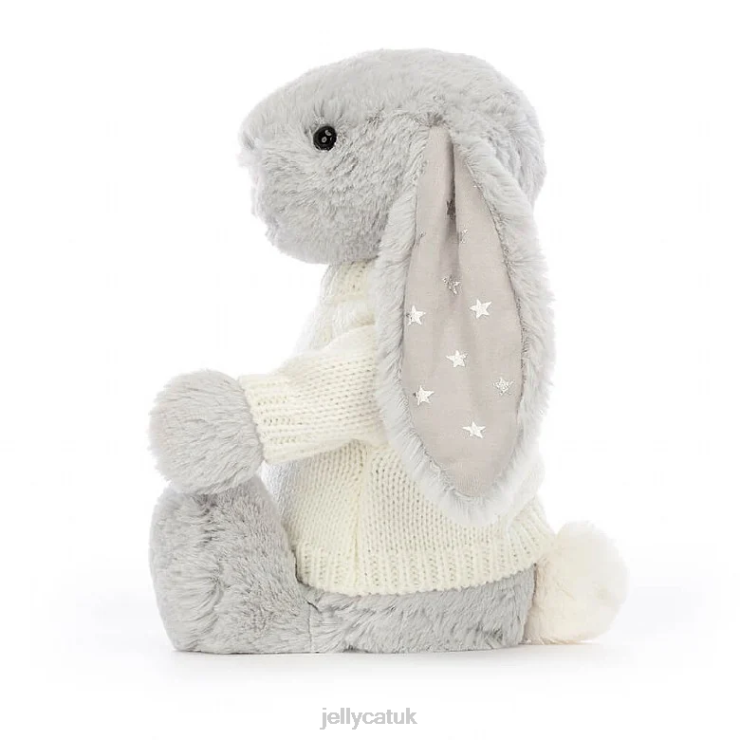 Jellycat Toy V248Z267 Bashful Shimmer Bunny with Personalised Cream Jumper Grey