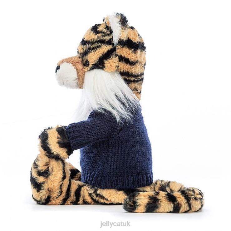 Jellycat Toy V248Z269 Bashful Tiger with Personalised Navy Jumper Multi-colour