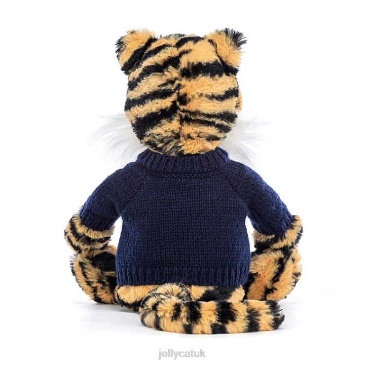 Jellycat Toy V248Z269 Bashful Tiger with Personalised Navy Jumper Multi-colour