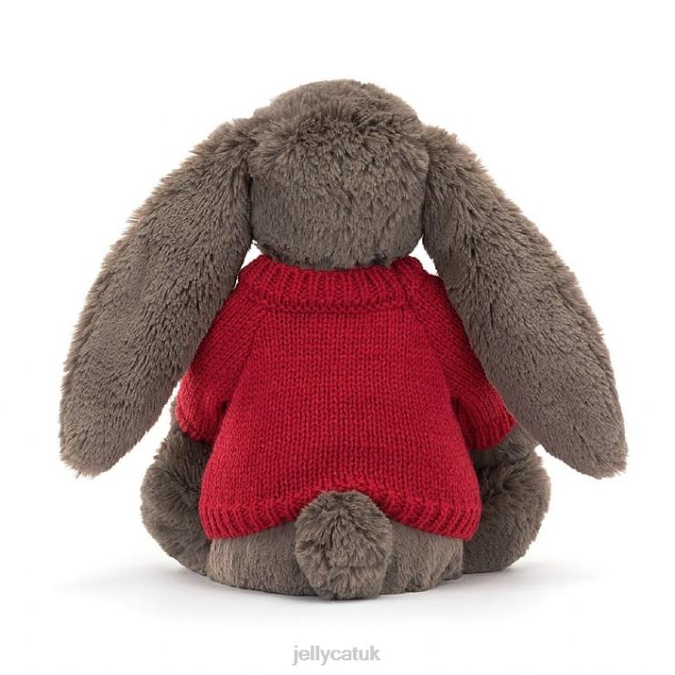 Jellycat Toy V248Z270 Bashful Truffle Bunny with Personalised Red Jumper Brown