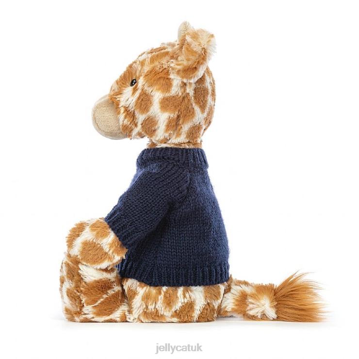 Jellycat Toy V248Z283 Bashful Giraffe with Personalised Navy Jumper Orange