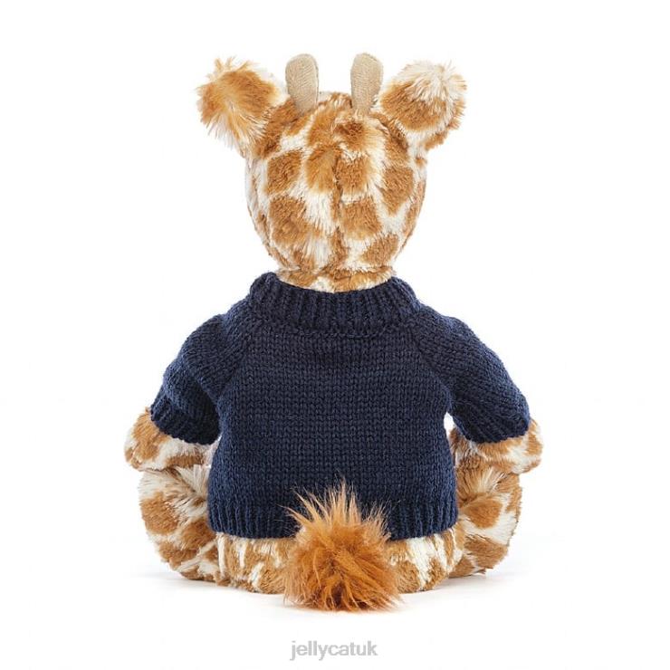 Jellycat Toy V248Z283 Bashful Giraffe with Personalised Navy Jumper Orange