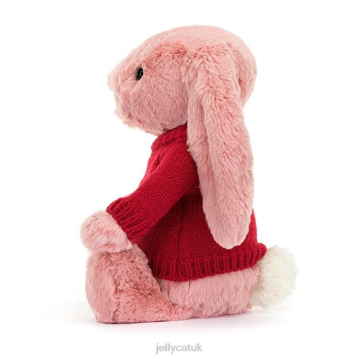 Jellycat Toy V248Z299 Bashful Petal Bunny with Personalised Red Jumper Sorbet Pink