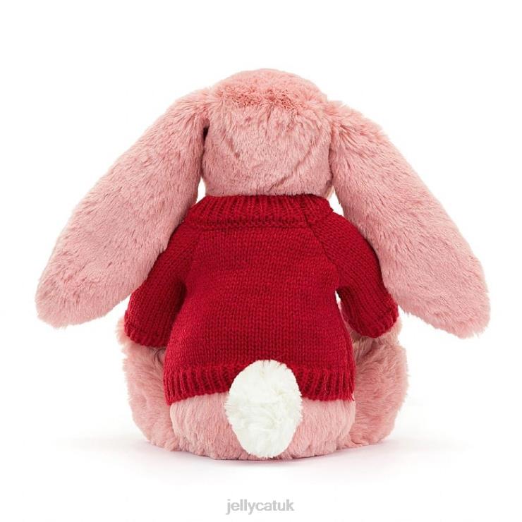 Jellycat Toy V248Z299 Bashful Petal Bunny with Personalised Red Jumper Sorbet Pink